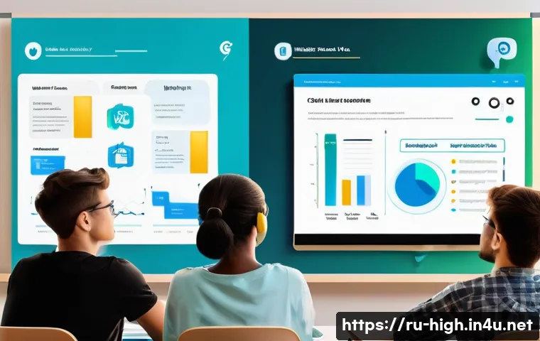 고등학교 과목별 인강 추천 - A modern online language learning classroom scene featuring a diverse group of teenage students atte...