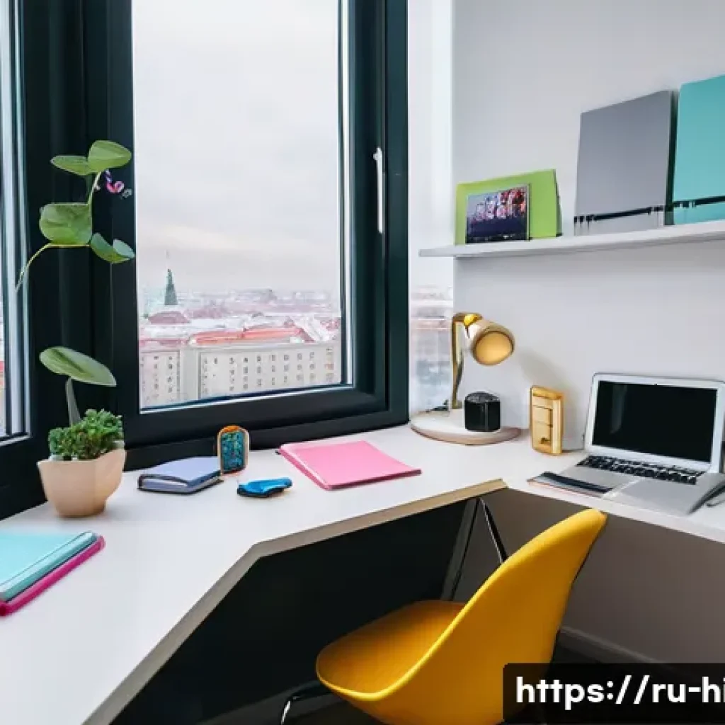 고등학교 학습습관 형성법 - A cozy study room in a modern Russian home, featuring a neatly organized desk with good lighting, a ...