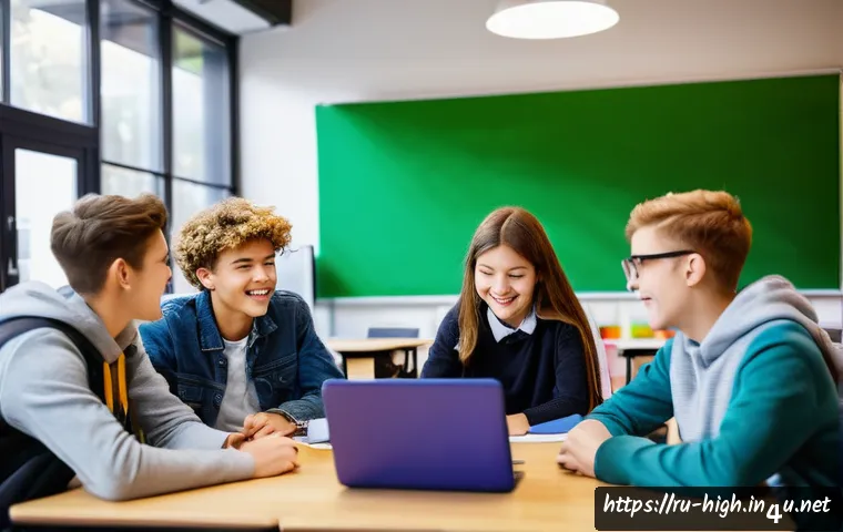 고등학교 창업 동아리 운영법 - A vibrant school startup club meeting in a modern classroom setting, featuring diverse teenage stude...