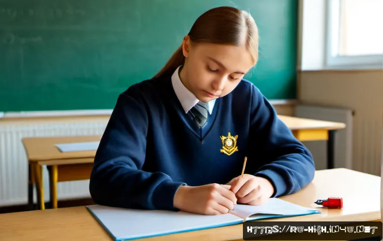 Home 17 고등학교 과학탐구 선택법 - Photorealistic Russian high school science classroom, a thoughtful teenage student in modest everyda...